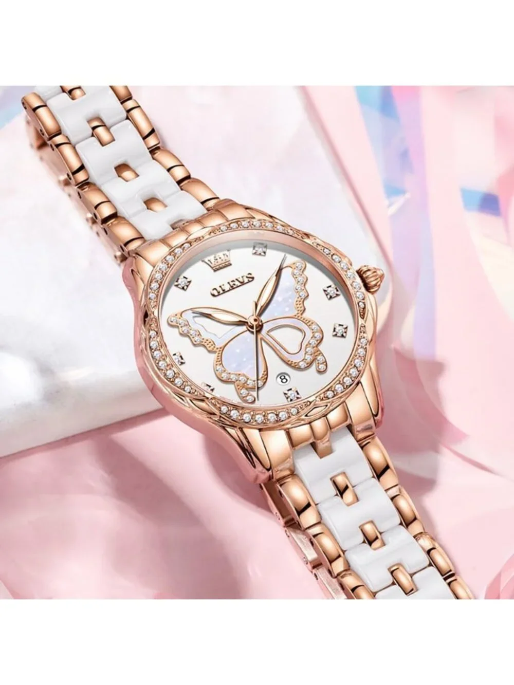 Women's Two Tone Strap with White Dial Stainless Steel Waterproof Date Watches